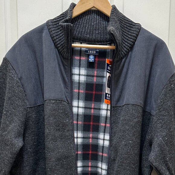 Izod Full Zip Lined Sweater Men's Size XXL Grey Relaxed Fit Stretch Warm (NEW) - Picture 6 of 16